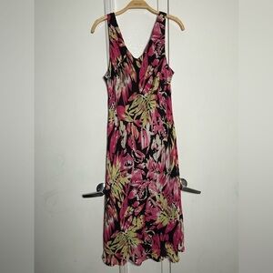 Vintage Laura Leigh Ltd Chiffon Tropical Ferns Flowers midi dress